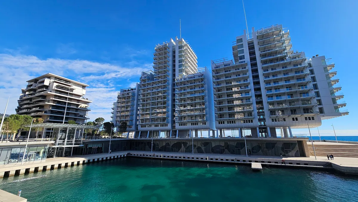 The Mareterra buildings, reclaimed from the sea at Le Portier